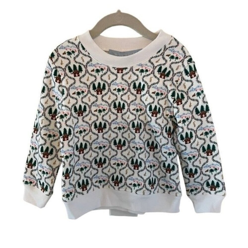 Hill House The Tiny Teddy Sz 7/8 yrs Crewneck Ski Chalet Sweatshirt White